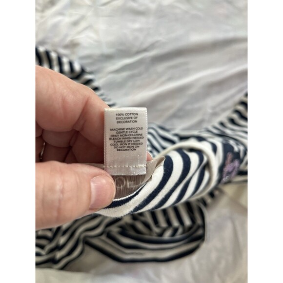 Loft womens medium Cardigan Stripes Navy White button up flower applique - Picture 6 of 6